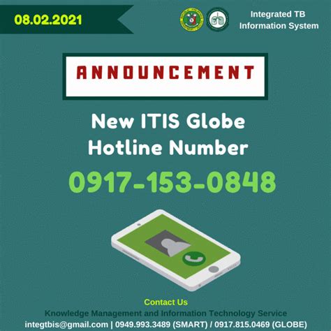 itis.doh.gov.ph.v2|KMITS updates ITIS Globe hotline number.